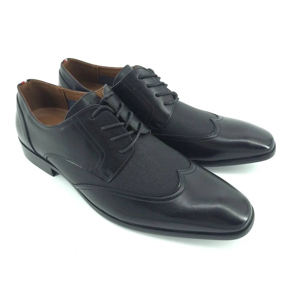 Tommy Hilfiger Mens Sagent Wingtip Oxford Faux Leather Black Size 9.5 new